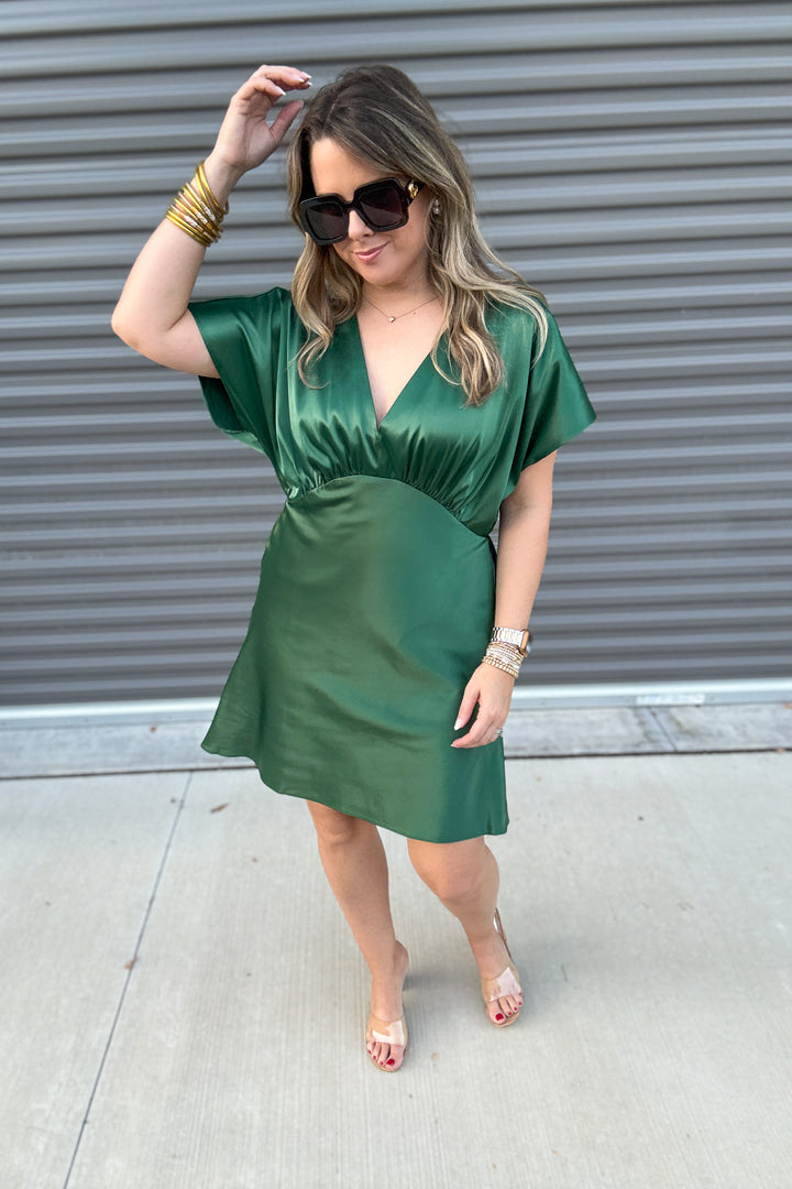 Gisele Satin Dolman Mini Dress - Green