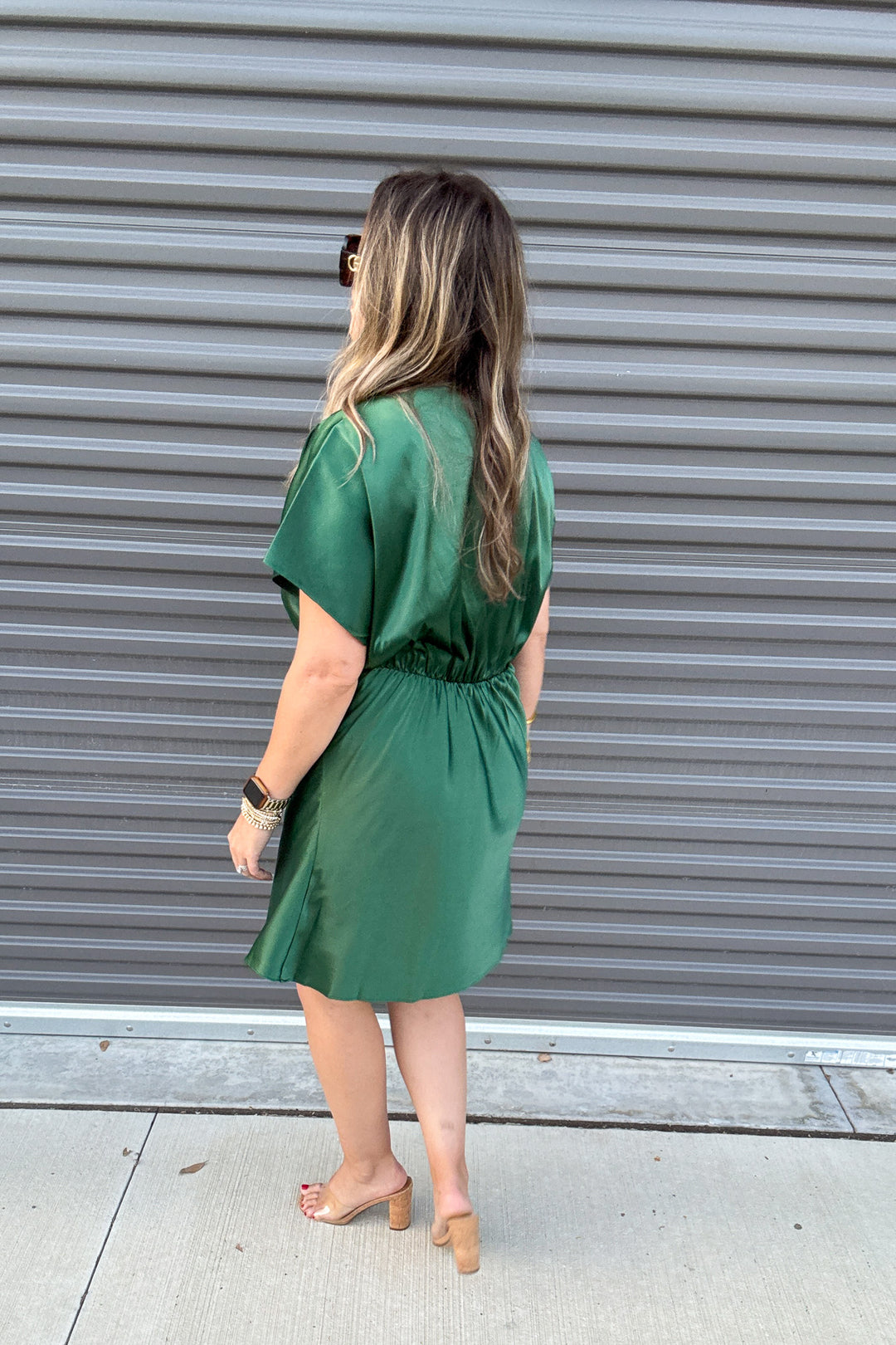 Gisele Satin Dolman Mini Dress - Green