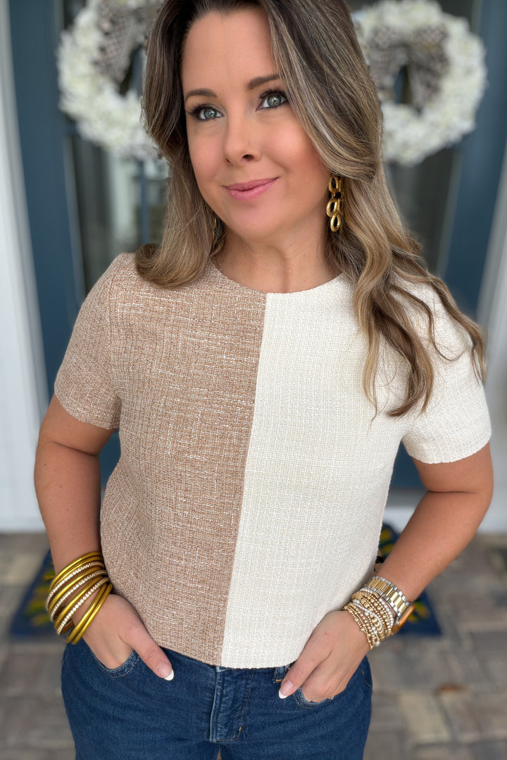 Modern Neutral Colorblock Top