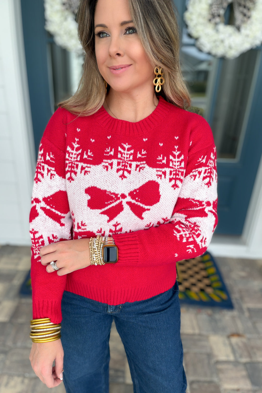 Holly Jolly Bow Sweater – Red