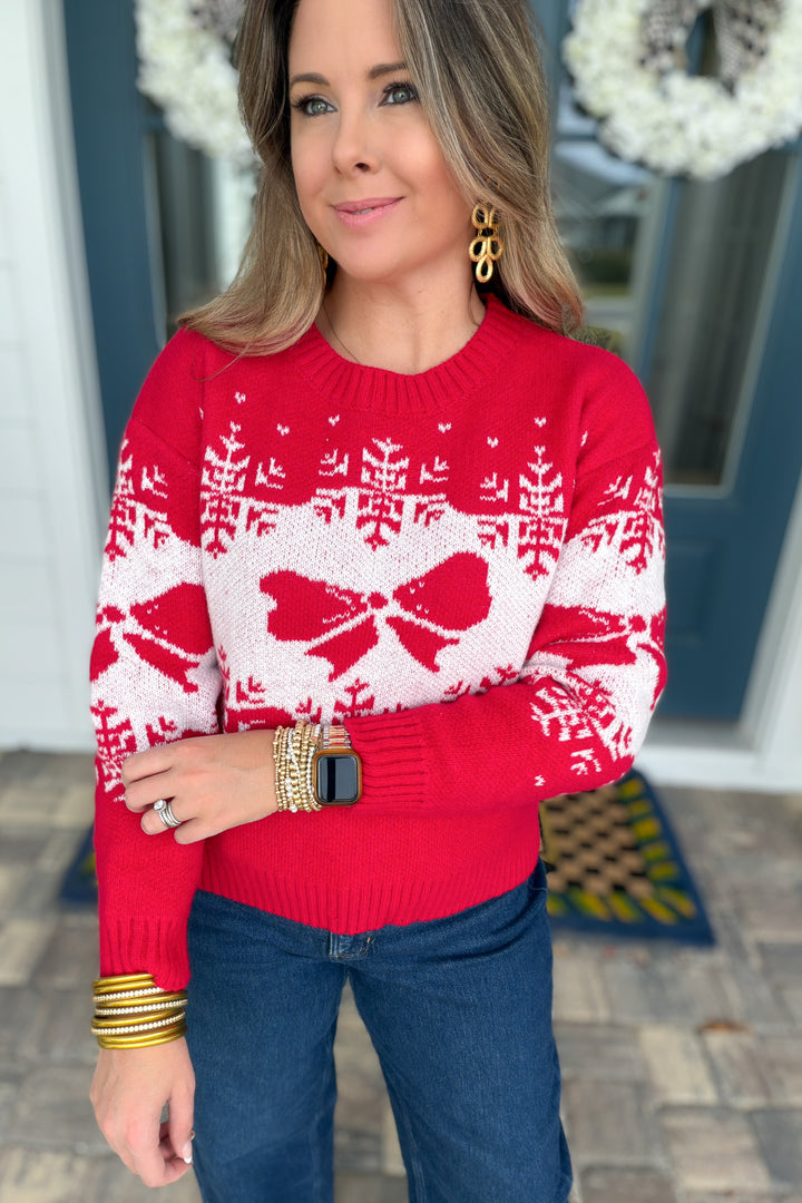 Holly Jolly Bow Sweater – Red