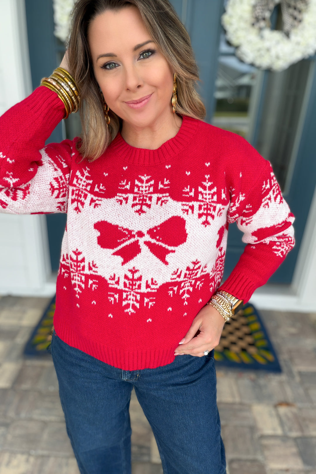 Holly Jolly Bow Sweater – Red
