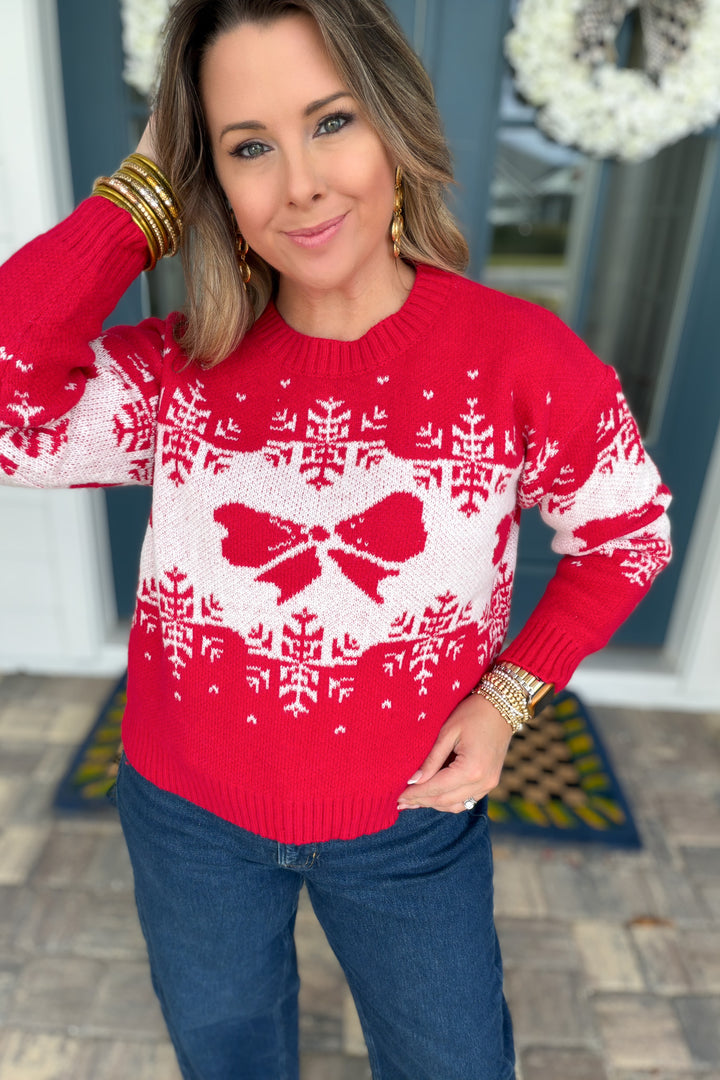 Holly Jolly Bow Sweater – Red