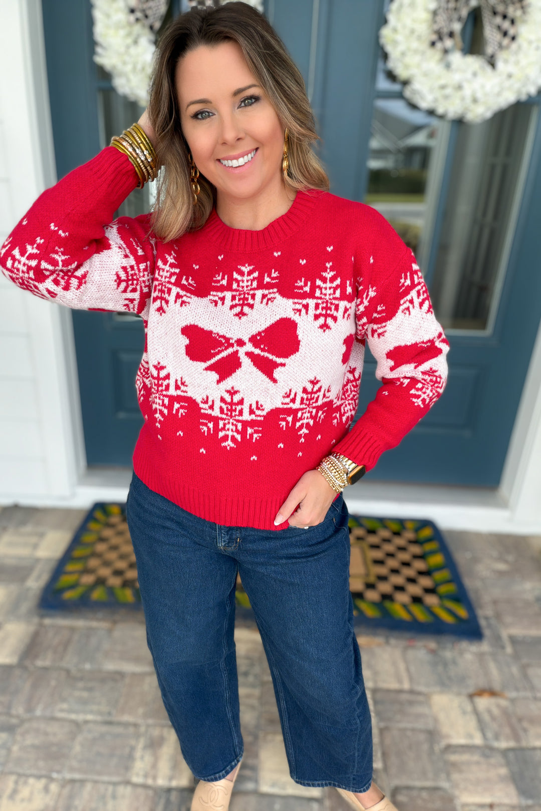 Holly Jolly Bow Sweater – Red