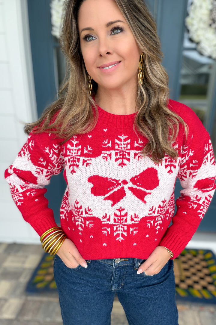 Holly Jolly Bow Sweater – Red