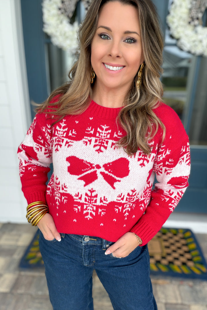 Holly Jolly Bow Sweater – Red