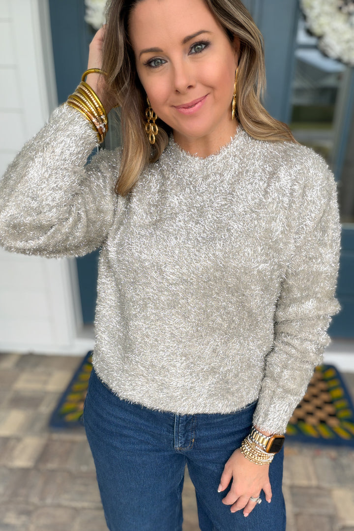 Z Supply: Tinseltown Cropped Sweater- Silver