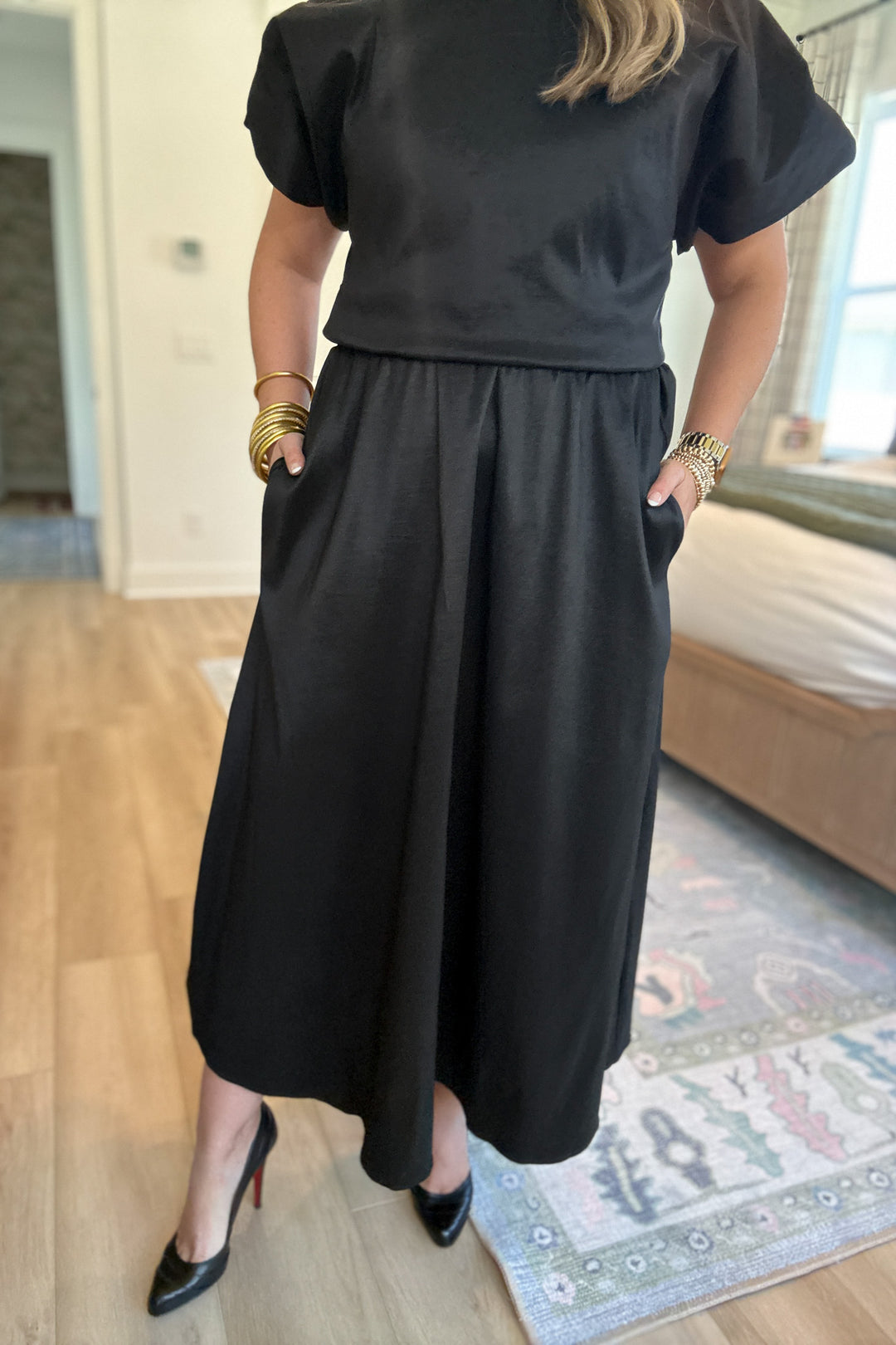 Bubble Hem Taffeta Top - Black