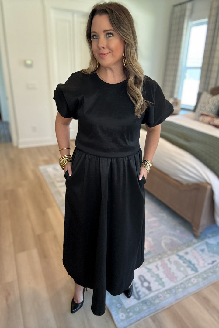 Bubble Hem Taffeta Top - Black