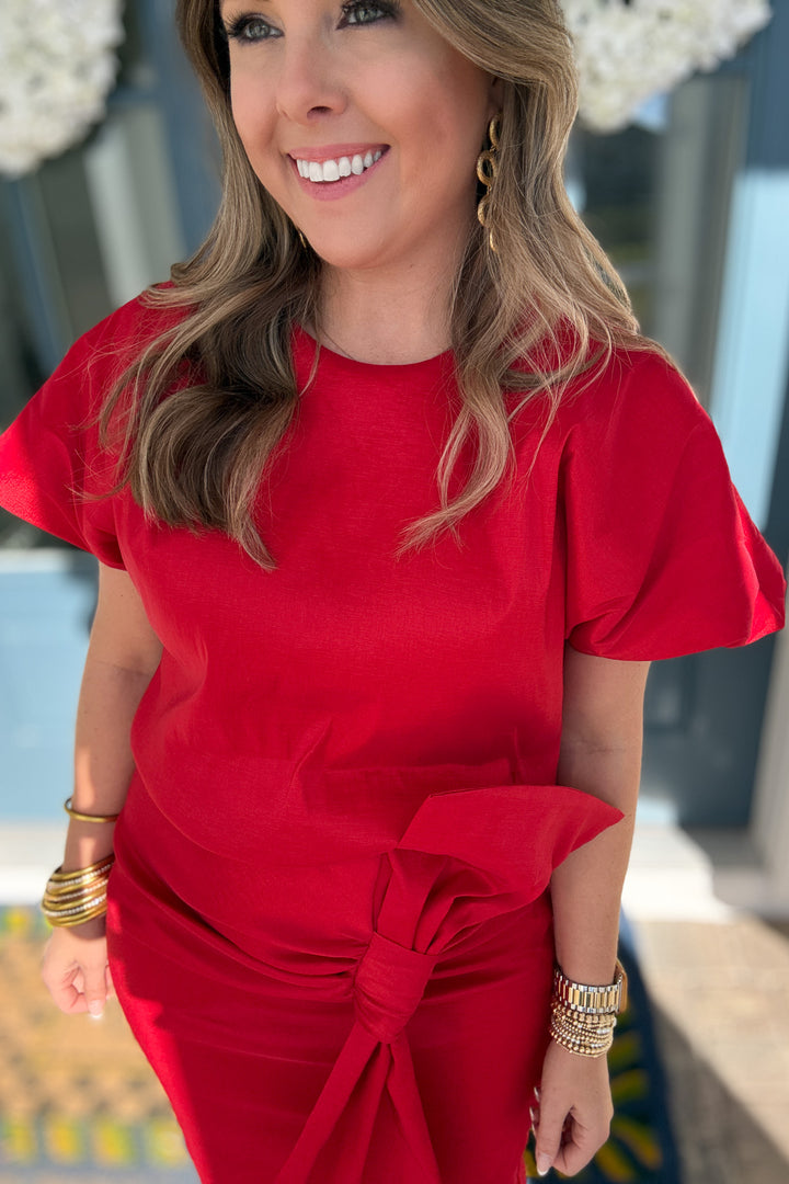 Bubble Hem Taffeta Top - Red