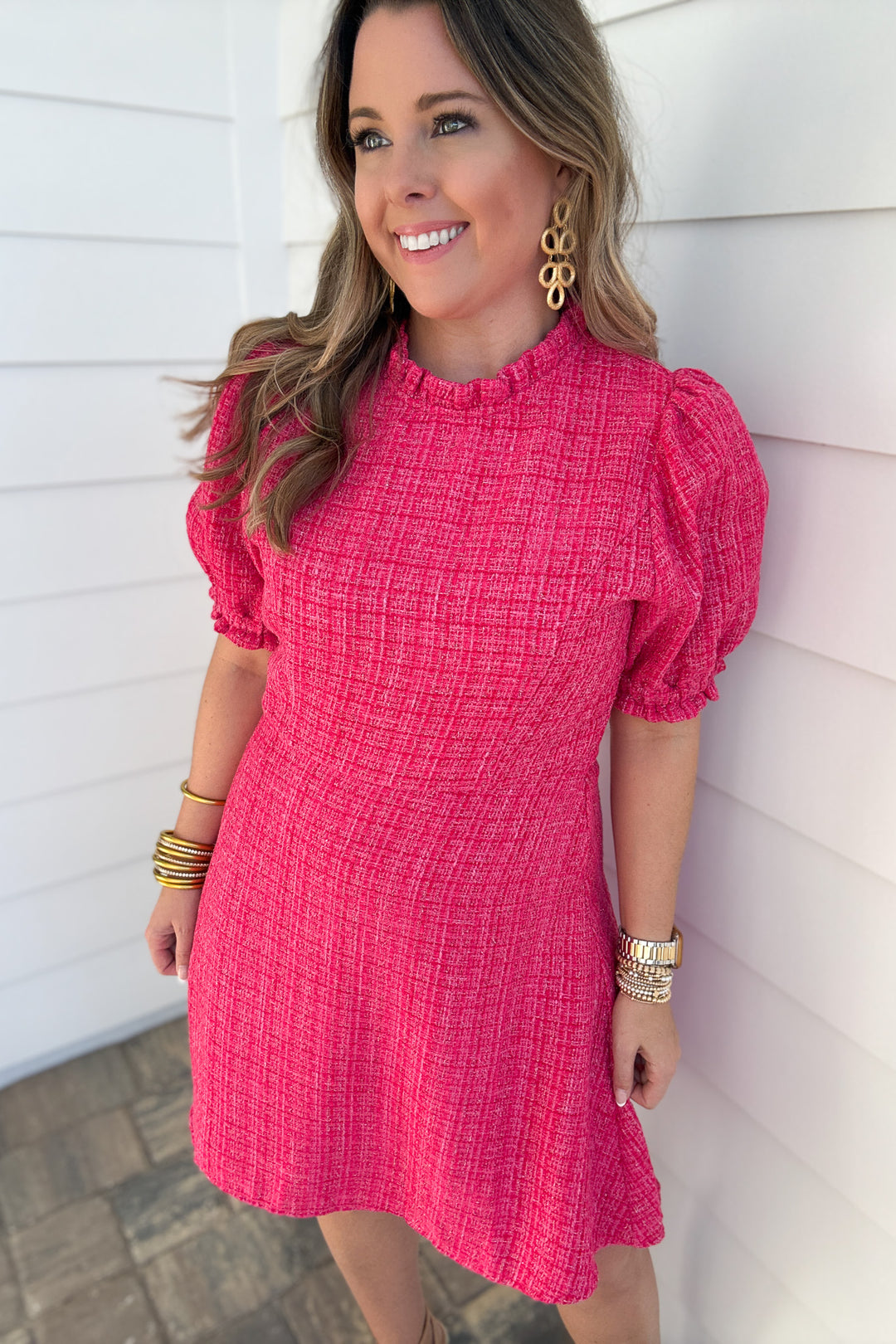 THML: Barbie Tweed Ruffle Neck dress