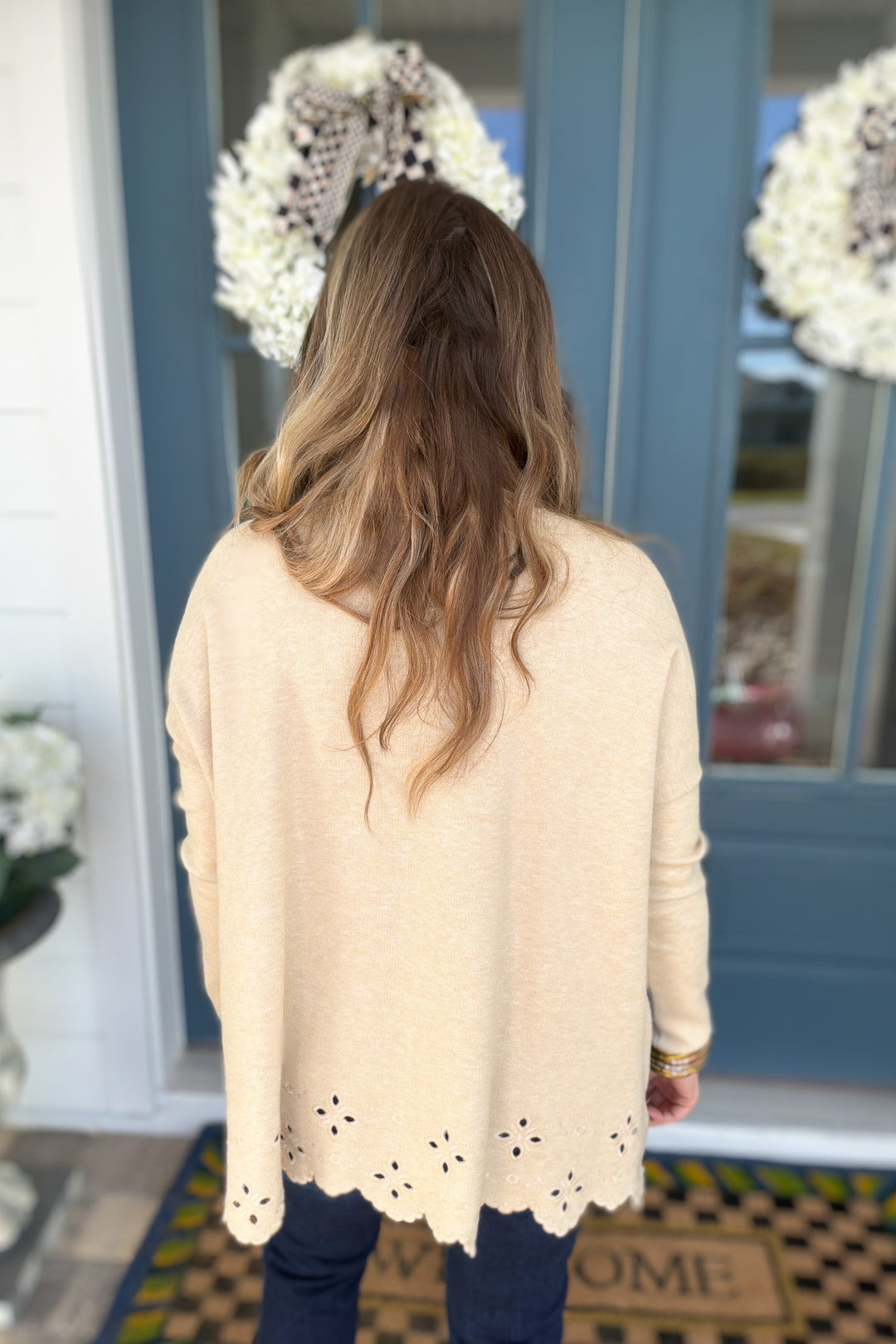 Scalloped Mock Neck Sweater - Oatmeal