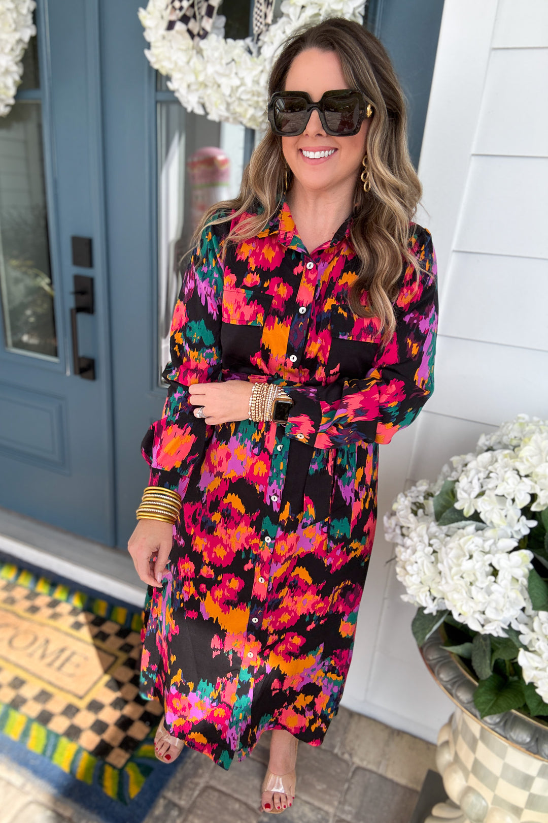 Girl On Fire Button Front Midi Dress