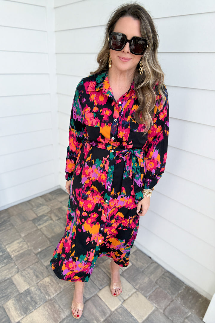 Girl On Fire Button Front Midi Dress