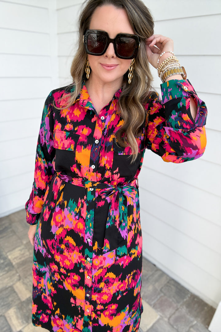 Girl On Fire Button Front Midi Dress