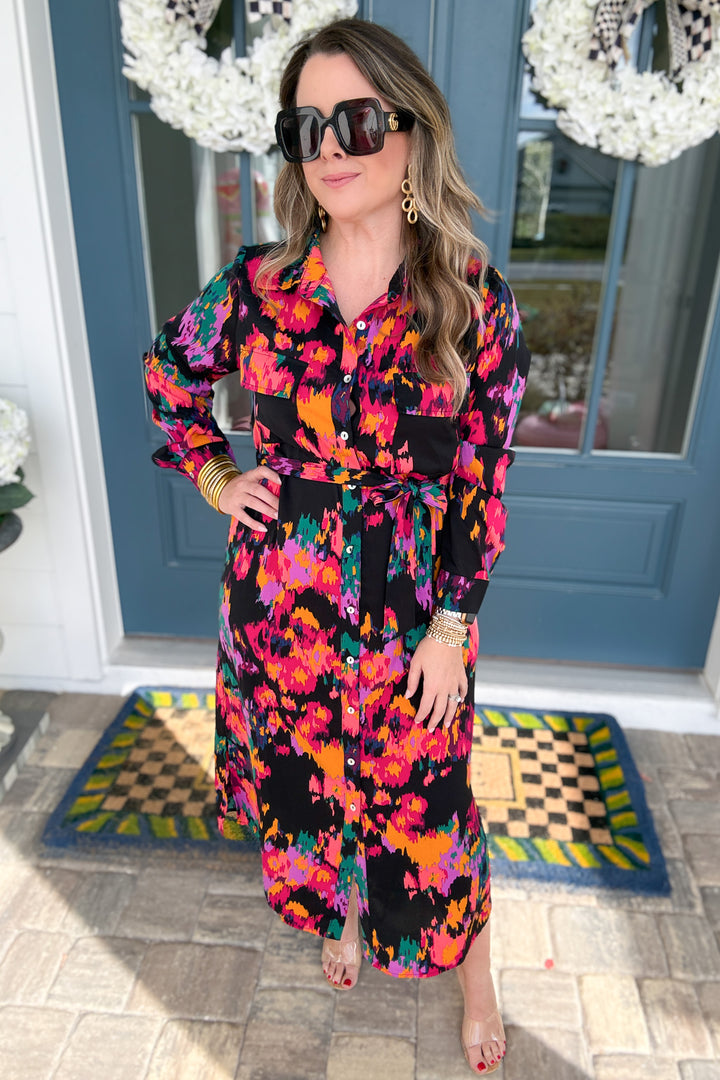 Girl On Fire Button Front Midi Dress