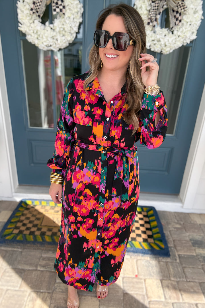 Girl On Fire Button Front Midi Dress