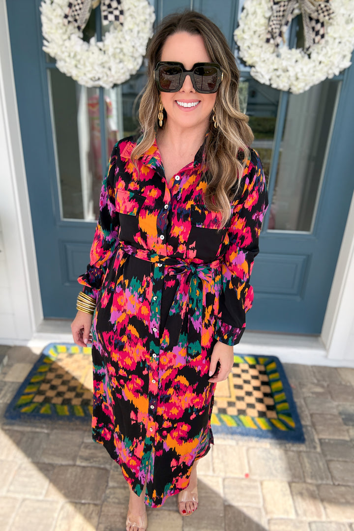 Girl On Fire Button Front Midi Dress