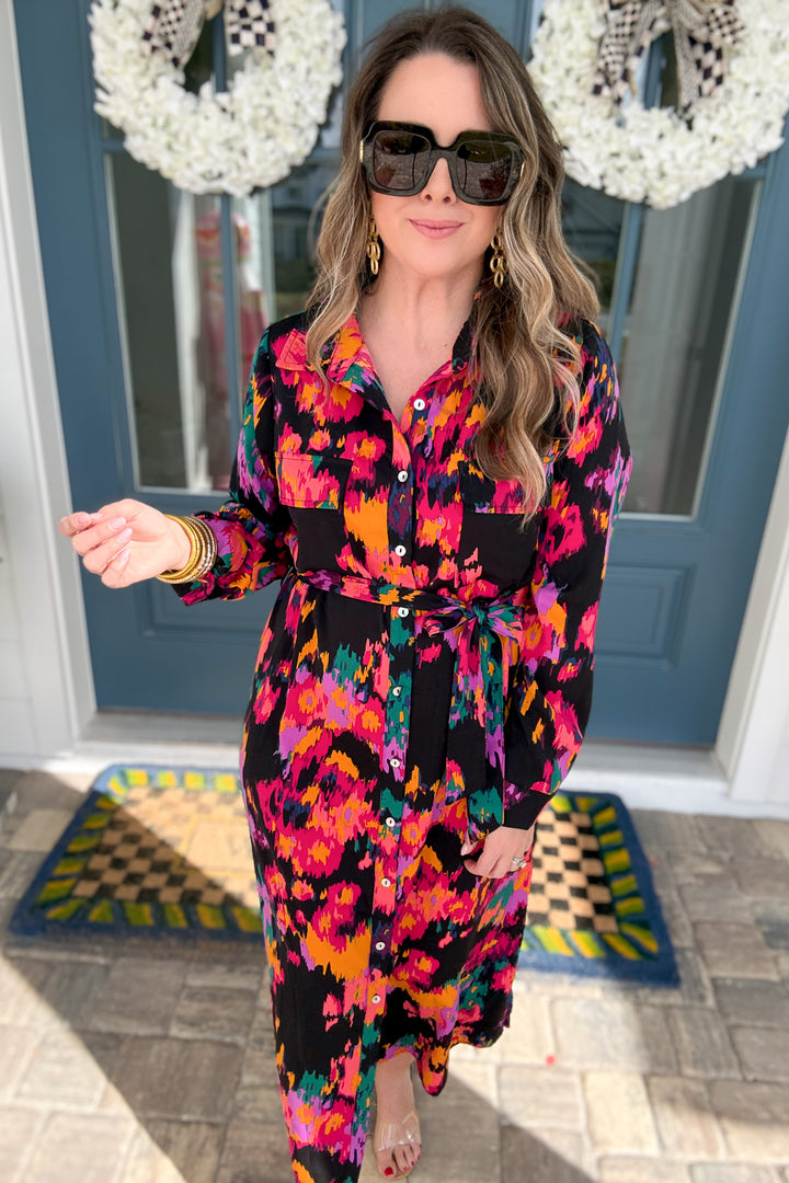 Girl On Fire Button Front Midi Dress