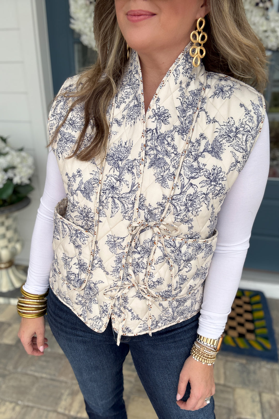 Blue Willow Quilted Tie Vest