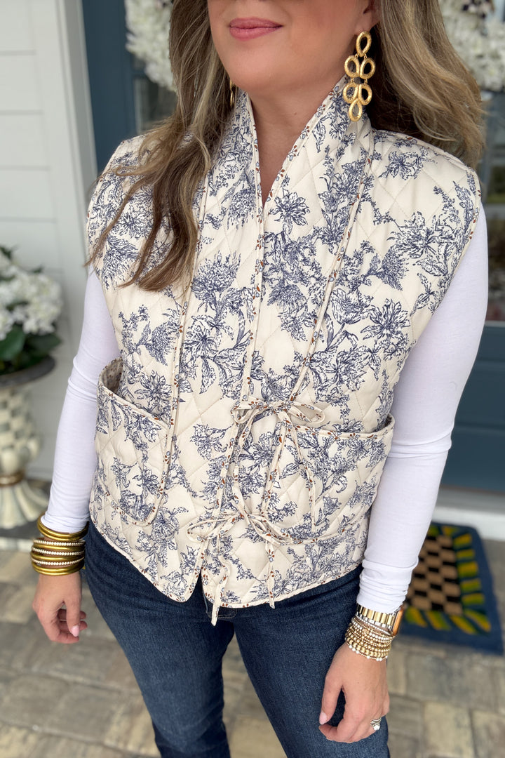Blue Willow Quilted Tie Vest