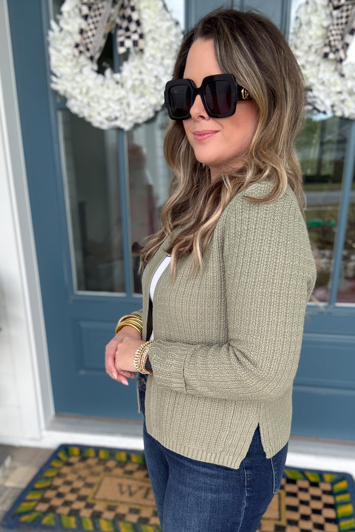 CHUNKY KNIT OPEN FRONT CARDIGAN - Green