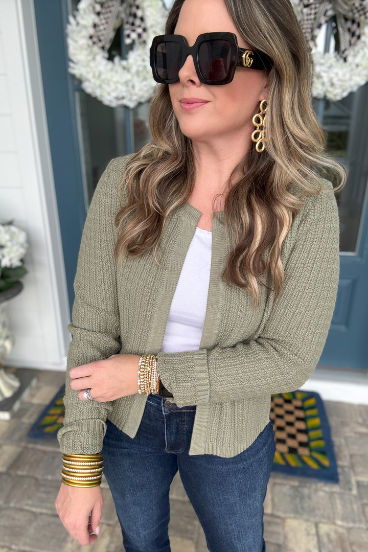 CHUNKY KNIT OPEN FRONT CARDIGAN - Green