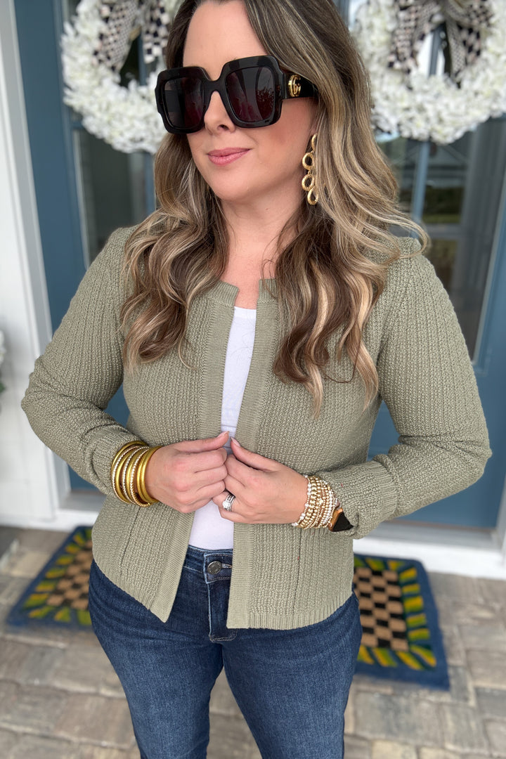 CHUNKY KNIT OPEN FRONT CARDIGAN - Green