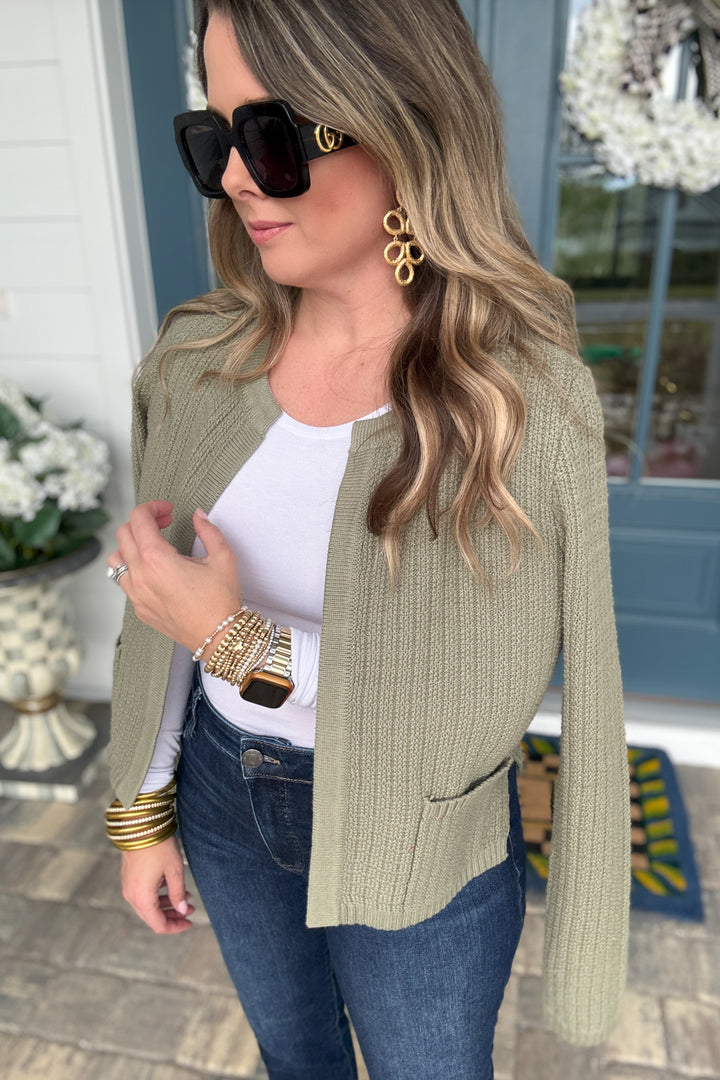 CHUNKY KNIT OPEN FRONT CARDIGAN - Green