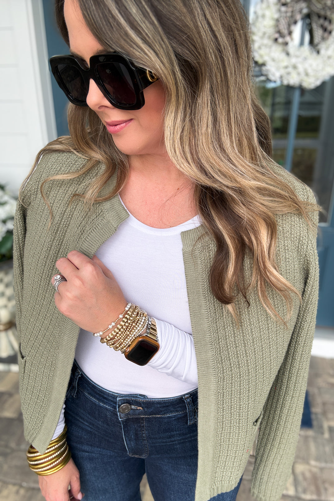 CHUNKY KNIT OPEN FRONT CARDIGAN - Green