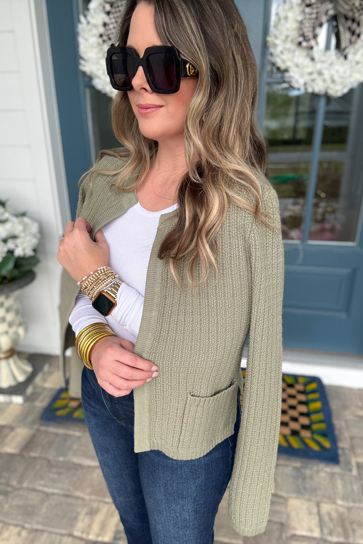 CHUNKY KNIT OPEN FRONT CARDIGAN - Green