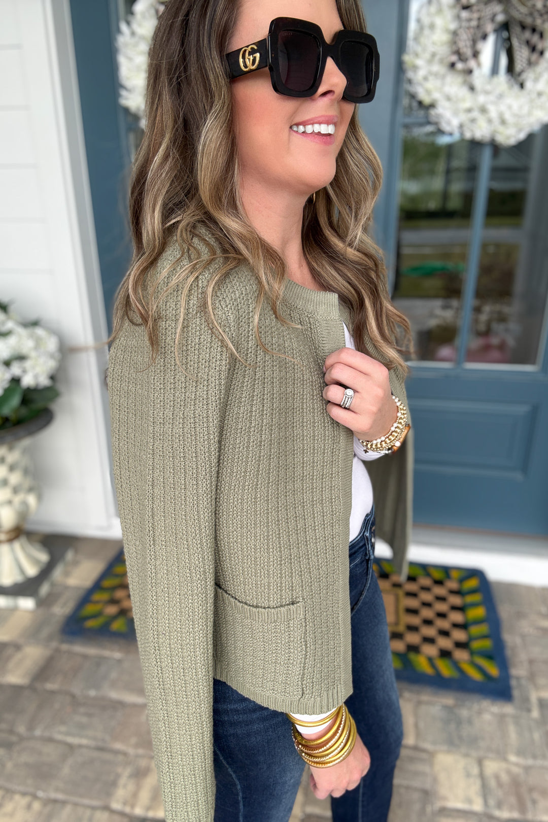 CHUNKY KNIT OPEN FRONT CARDIGAN - Green
