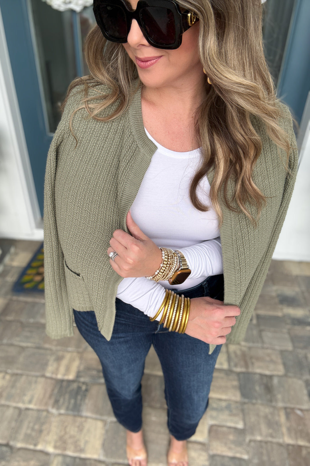 CHUNKY KNIT OPEN FRONT CARDIGAN - Green