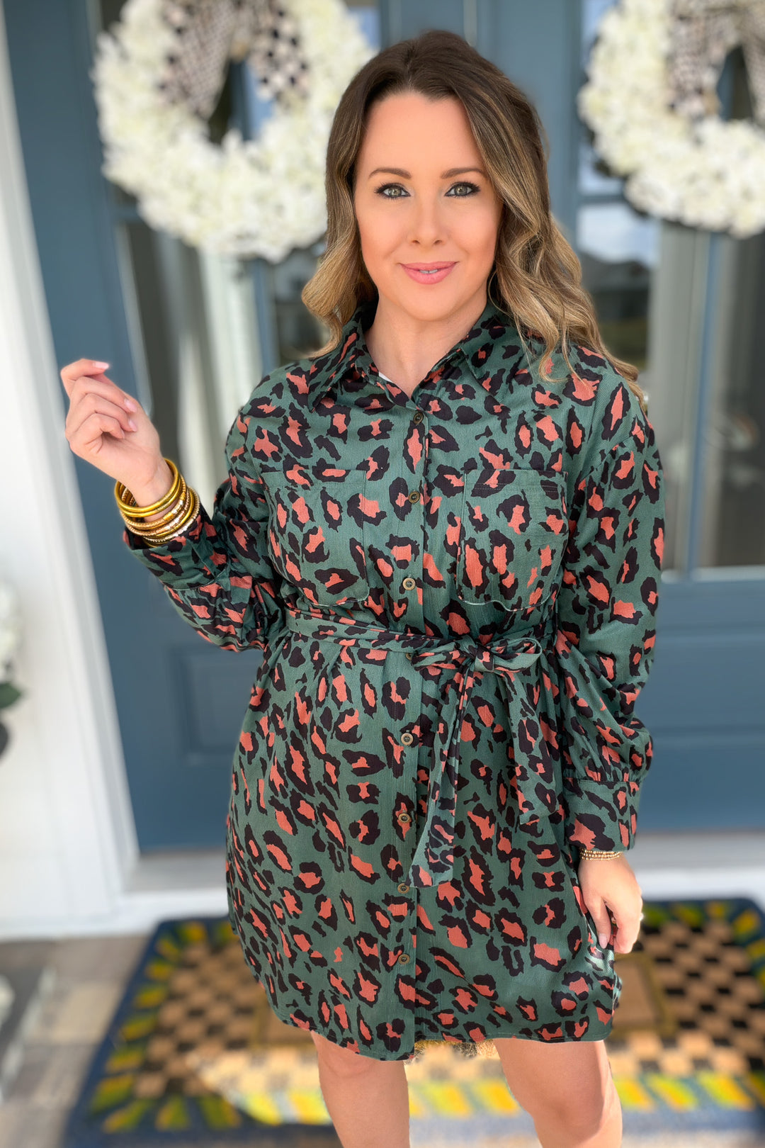 Teal Wild Side Corduroy Shirt Dress