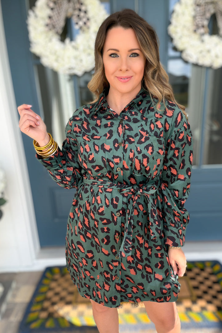 Teal Wild Side Corduroy Shirt Dress