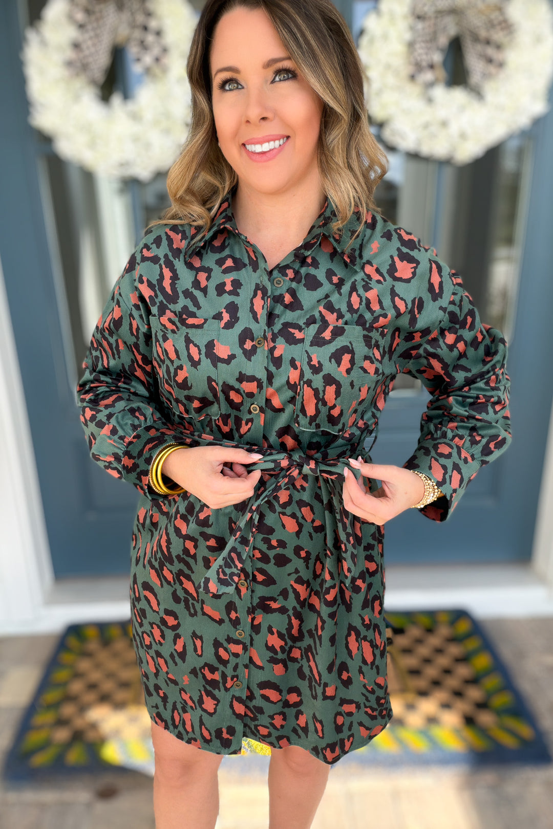 Teal Wild Side Corduroy Shirt Dress