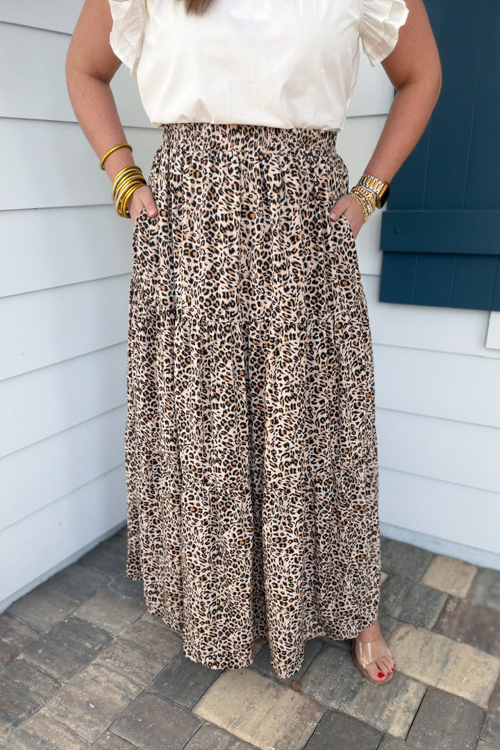 Savannah Breeze Leopard Maxi Skirt