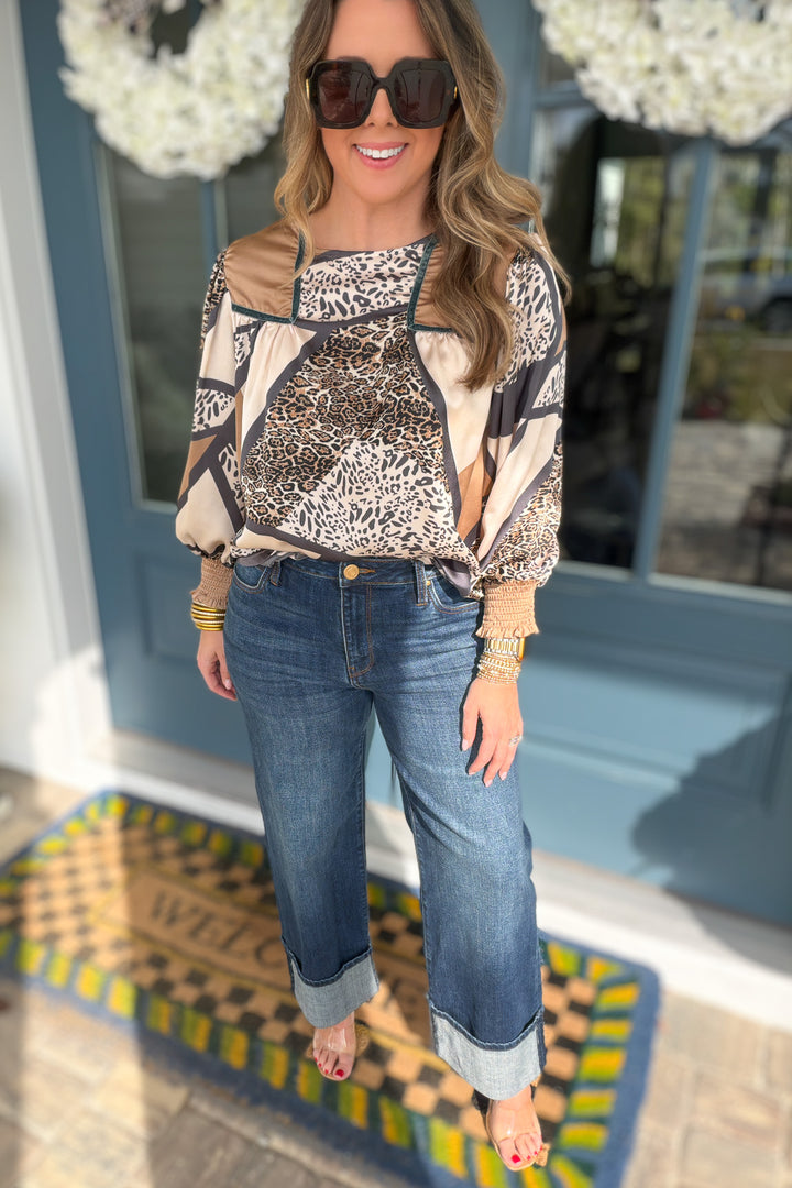 Modern Leopard Smocked Sleeve Blouse