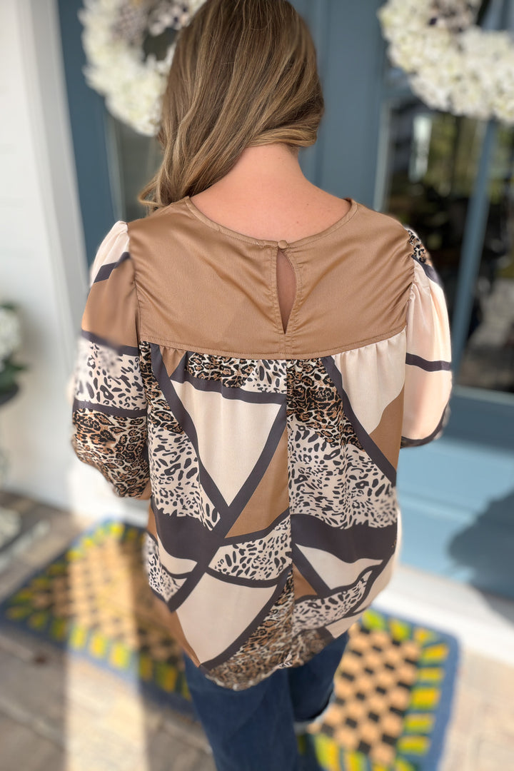 Modern Leopard Smocked Sleeve Blouse