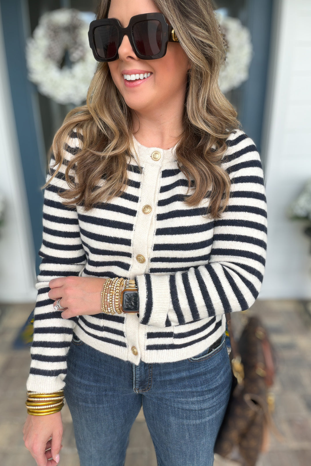 Coastal Classic Stripe Cardigan - Dark Navy + Cream