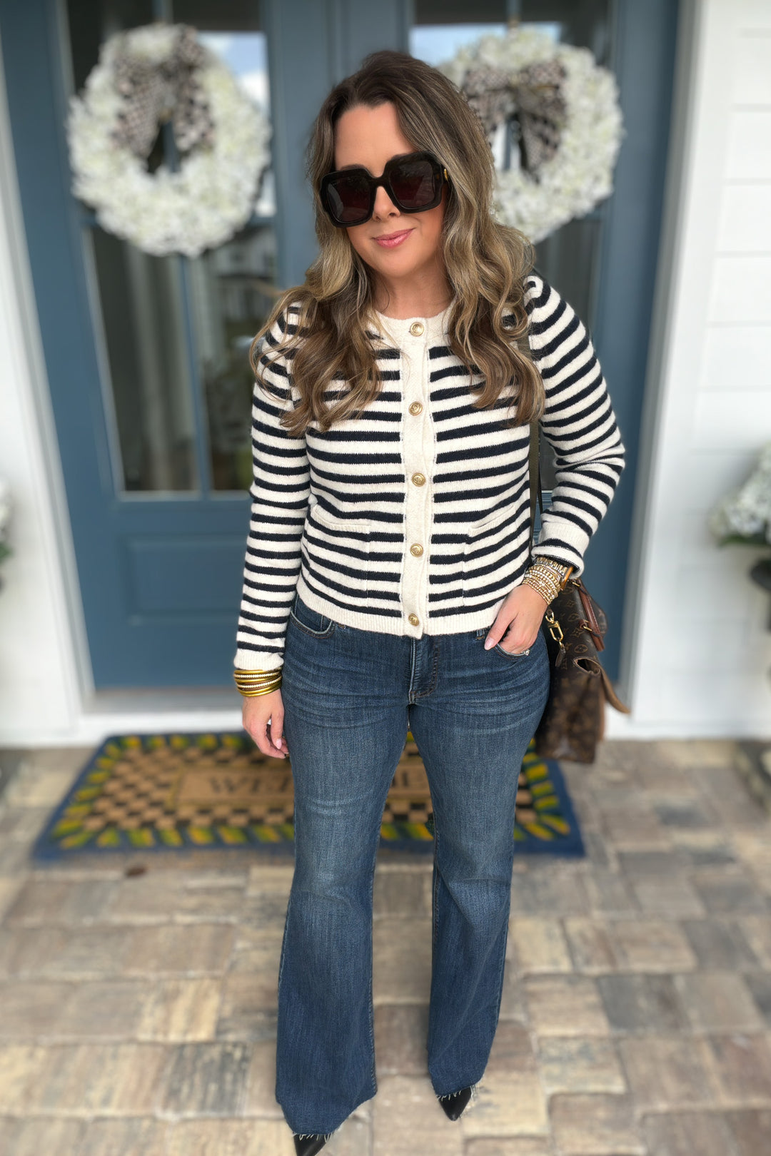 Coastal Classic Stripe Cardigan - Dark Navy + Cream