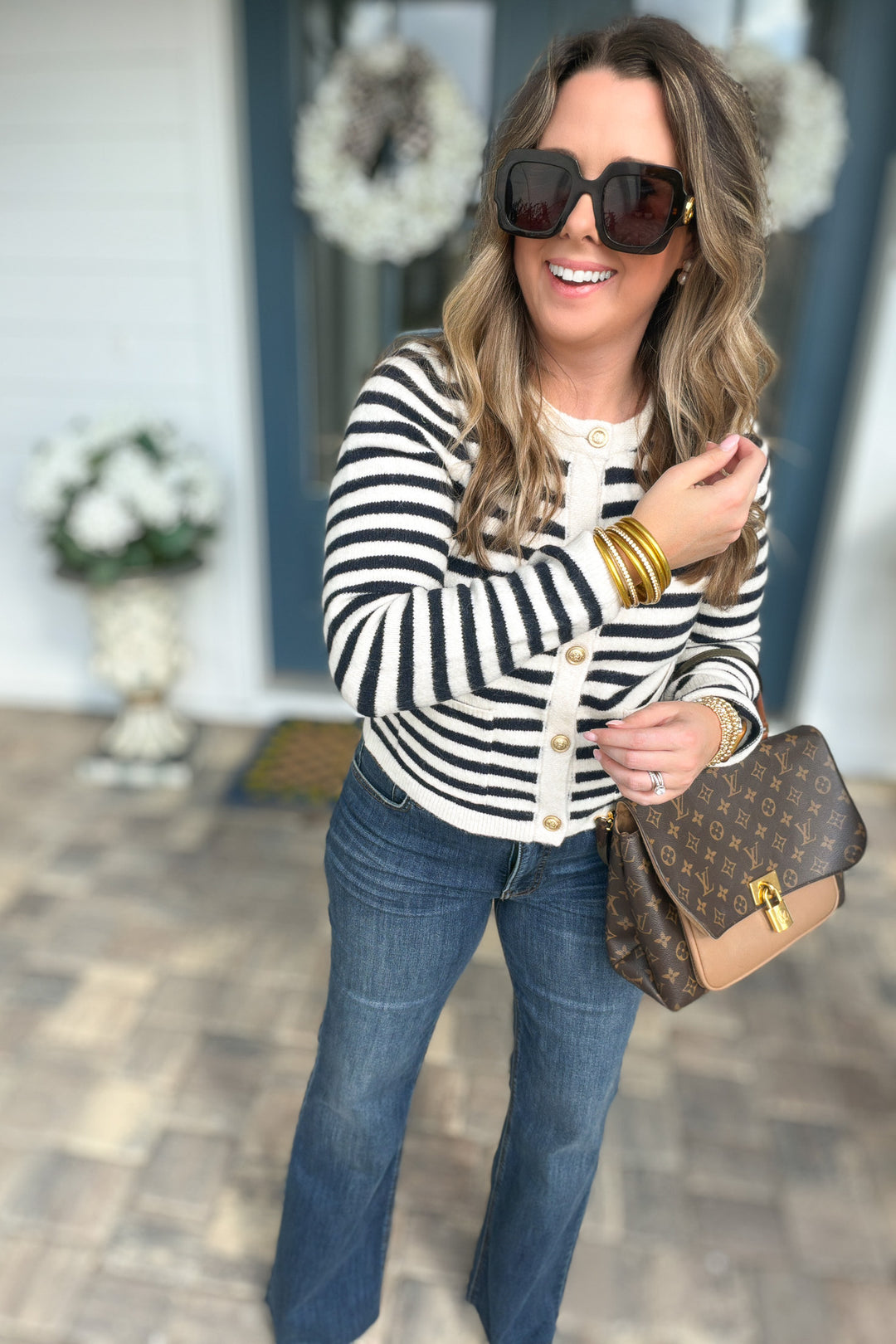 Coastal Classic Stripe Cardigan - Dark Navy + Cream