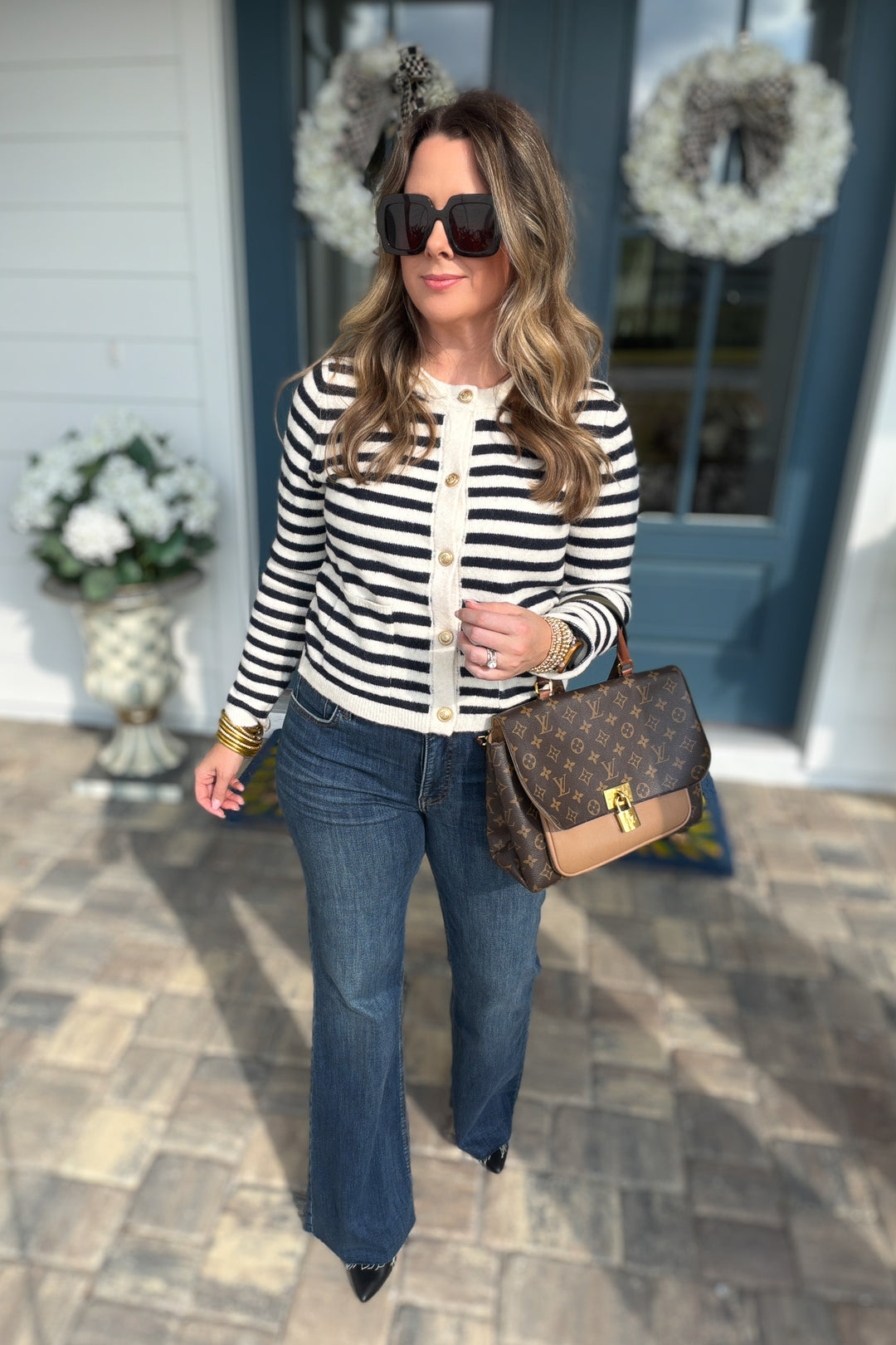 Coastal Classic Stripe Cardigan - Dark Navy + Cream