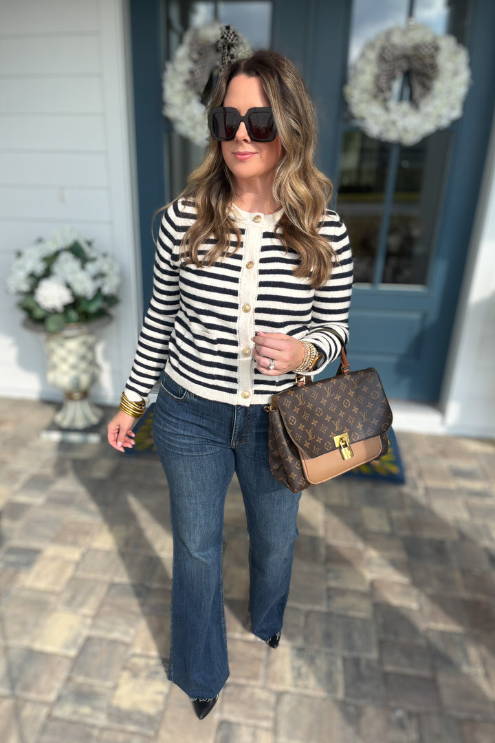 Coastal Classic Stripe Cardigan - Dark Navy + Cream