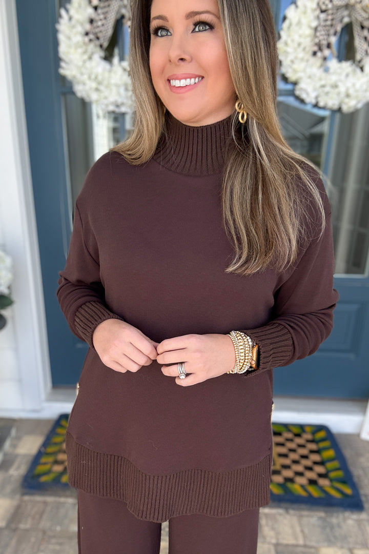 Z Supply: Sable Luxe Mock Neck Top - Cholcolate