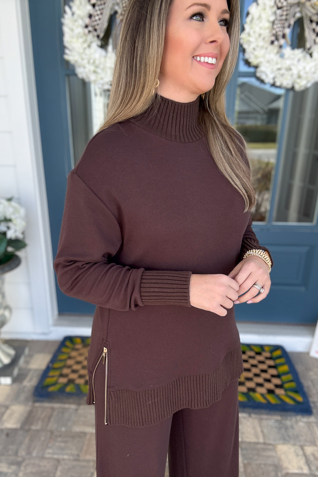 Z Supply: Sable Luxe Mock Neck Top - Cholcolate