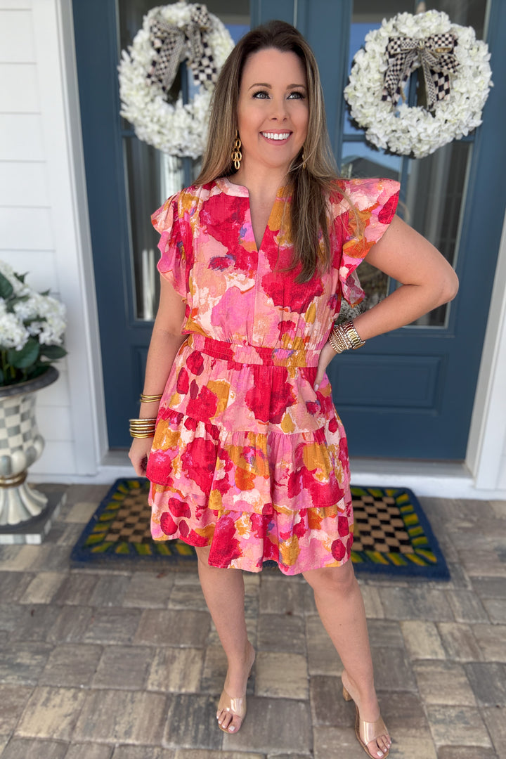 Sunset Splash Tiered Smocked Waist Dress