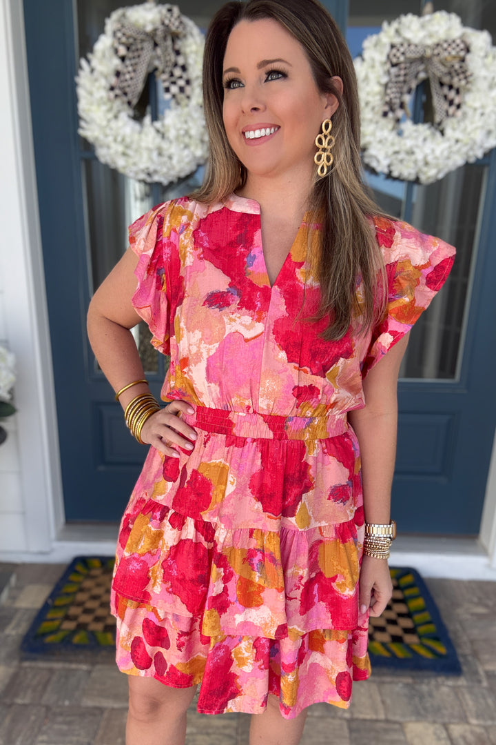 Sunset Splash Tiered Smocked Waist Dress