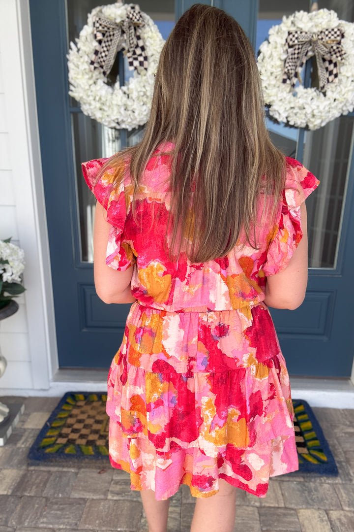 Sunset Splash Tiered Smocked Waist Dress