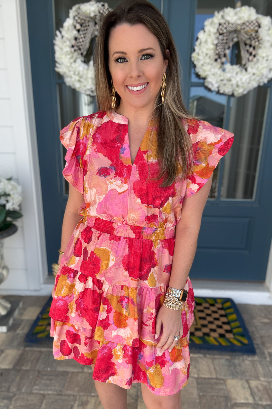Sunset Splash Tiered Smocked Waist Dress